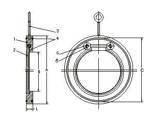 對夾式薄型止回閥H74X圖紙尺寸 對夾式薄型止回閥H74X圖紙尺寸
