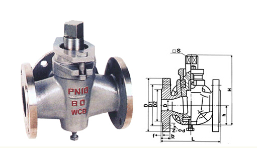 三通法蘭鑄鋼旋塞閥結(jié)構(gòu)圖 三通法蘭鑄鋼旋塞閥結(jié)構(gòu)圖