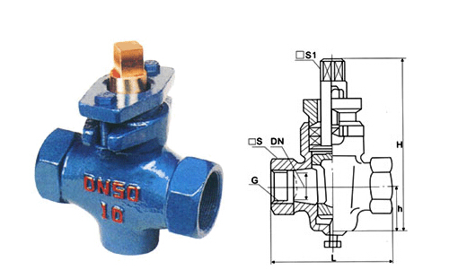 二通內(nèi)螺銅芯旋塞閥X13T結(jié)構(gòu)圖 二通內(nèi)螺銅芯旋塞閥X13T結(jié)構(gòu)圖