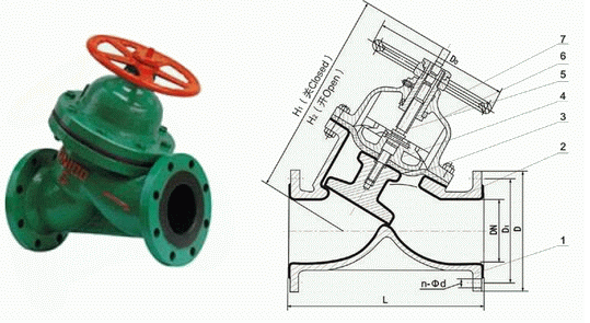 G45J-6直流式襯膠隔膜閥結(jié)構(gòu)圖
